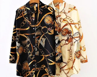 chain print silk blouse
