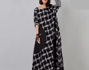 black and white plaid maxi dress