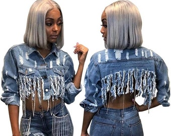 girls ripped jean jacket
