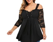 Glamorous Plus Size Womens Off Shoulder Lace Sleeve Tie Front Top Sizes 18 - 30Uk