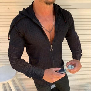 Mens Summer Hoodie Shirt Zip Front Lightweight Long Sleeve Shirt Great ...