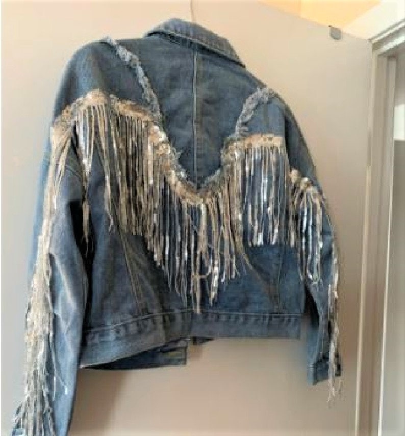 Vintage Streetwear Sequin Fringe Denim Jacket Sizes S XL - Etsy