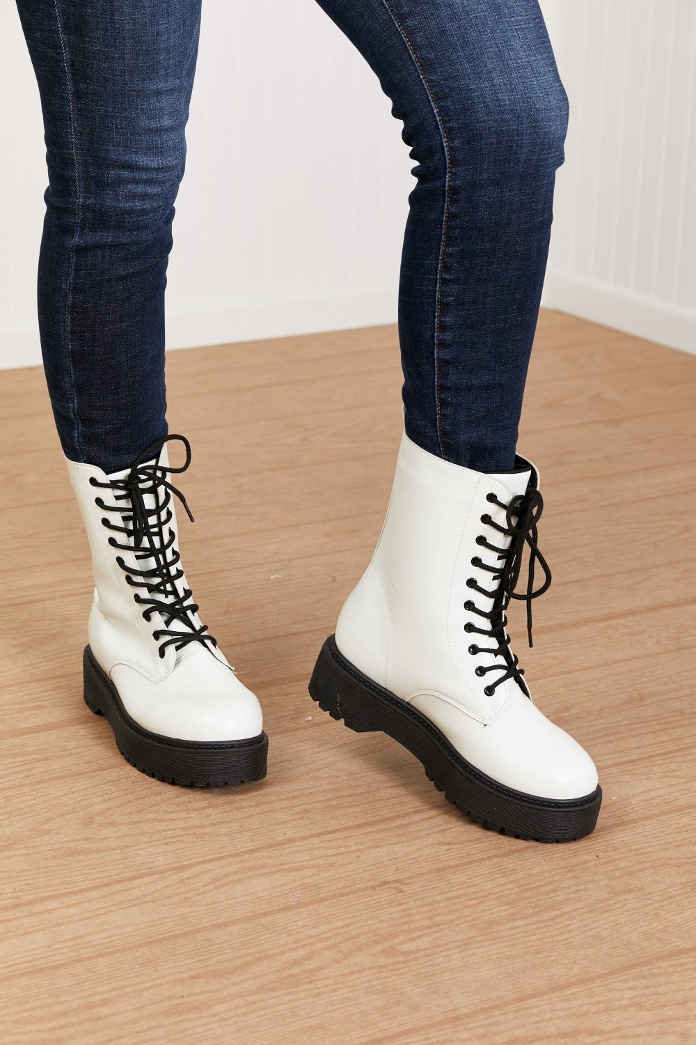 white platform combat boots