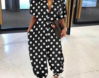 Sebaby Womens Long Sleeve V Neck Bodycon Polka Dot Print Cami Jumpsuit Sebaby Womens Long Sleeve V Neck Bodycon Polka Dot Print Cami Jumpsuit