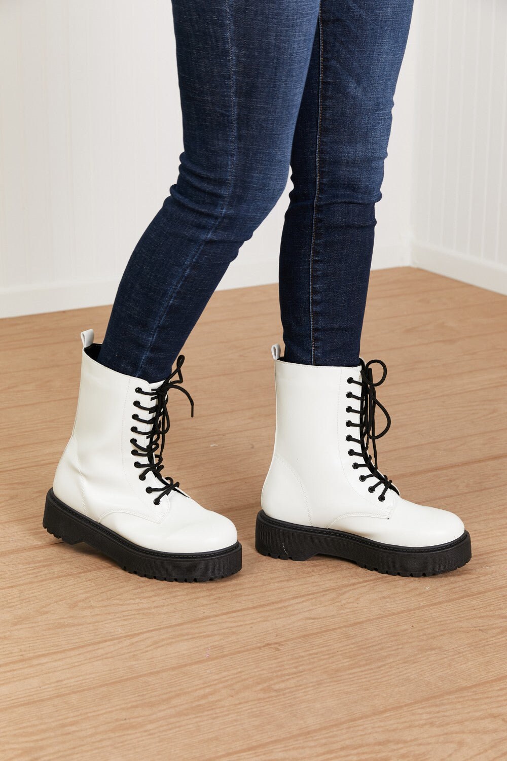 white platform combat boots