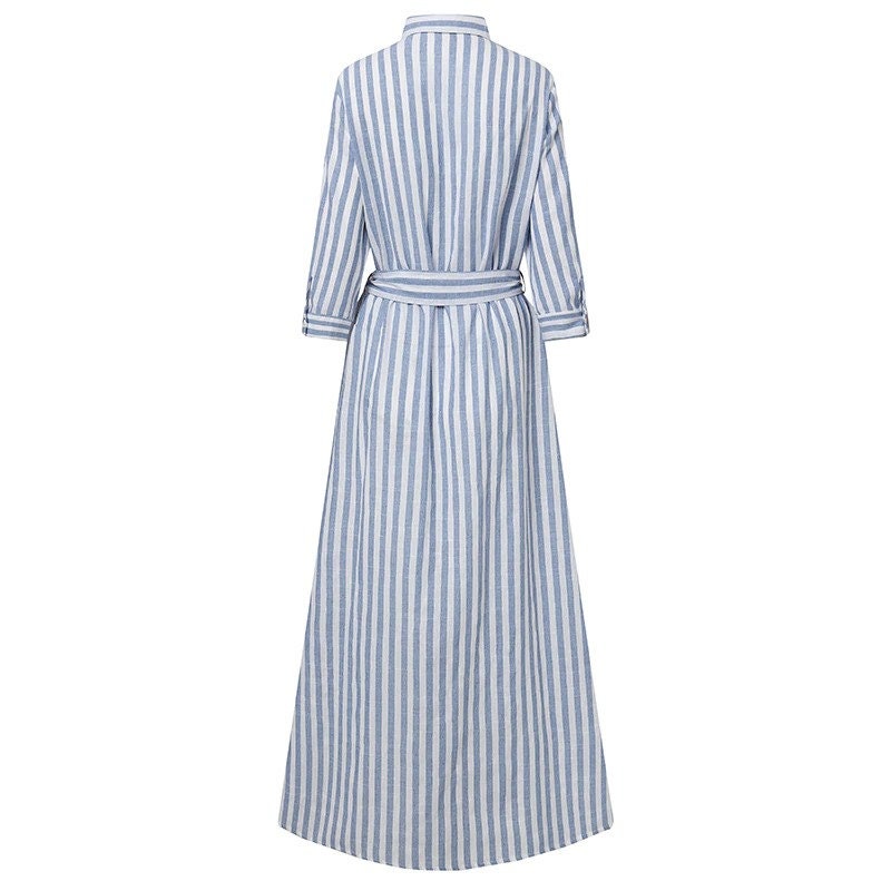 Summer Stripe Maxi Dress Button Front With Tie Belt in Blue or - Etsy