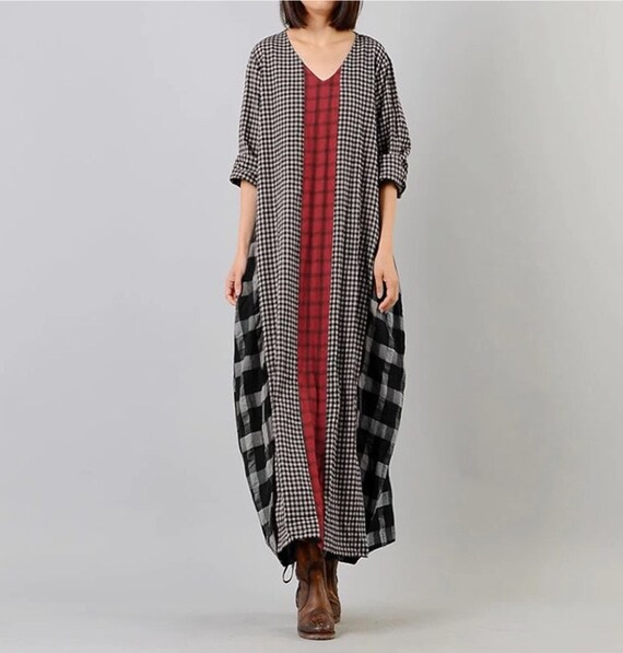 Black Tartan Gingham Long Loose Tunic Dress in up to Plus - Etsy