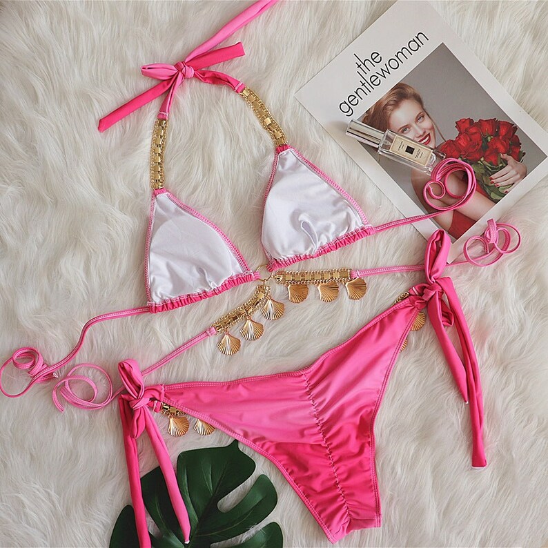 Shell Diamond Bikini Halter Push up Swimwear Womens Swimsuit Etsy