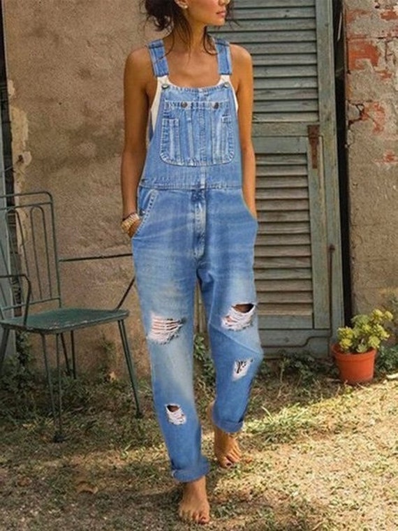 Streetwear Lip Print Denim Dungarees Rompers Vintage Style in | Etsy