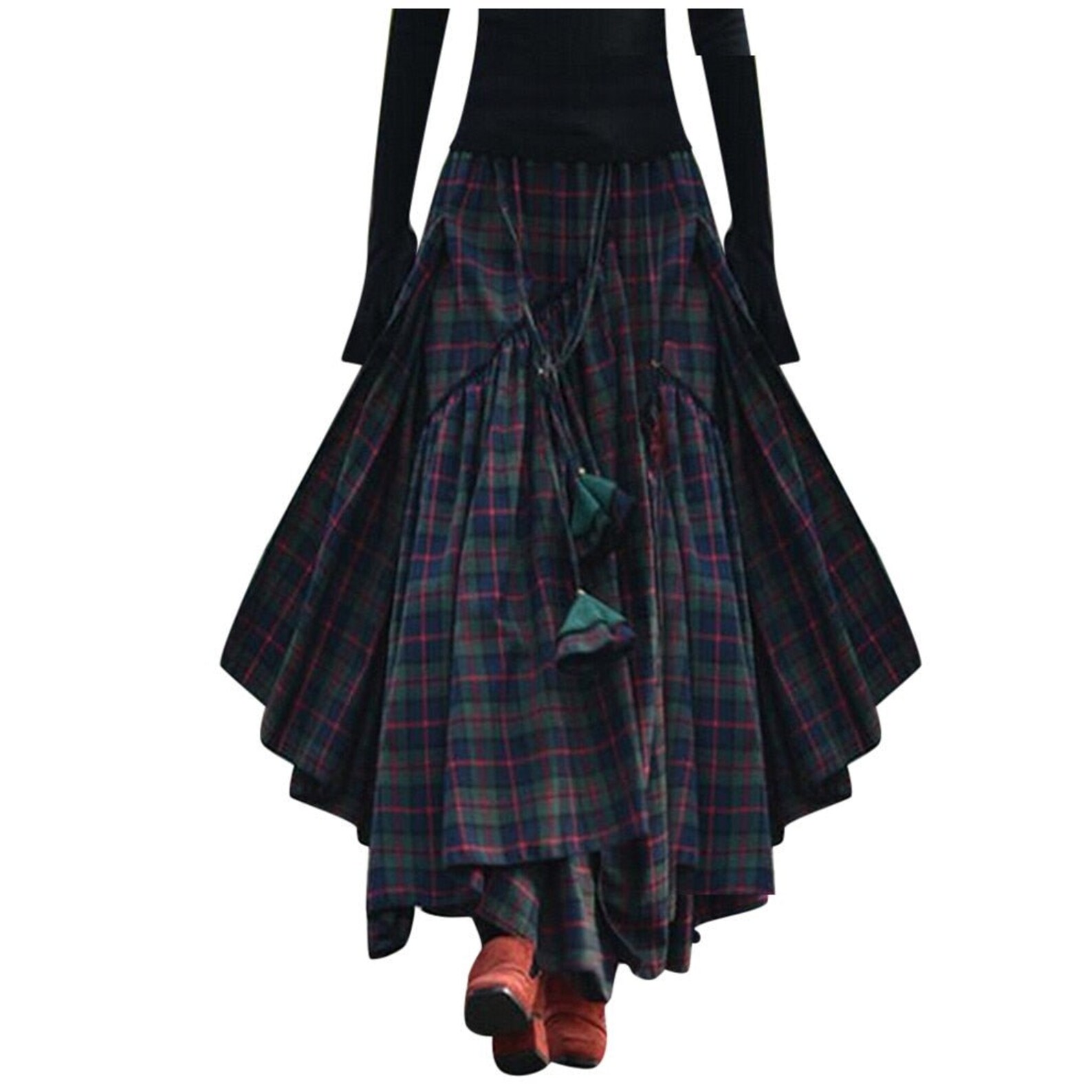 Womens Plaid Skirt Tartant Print Asymmetrical Long Skirt With - Etsy