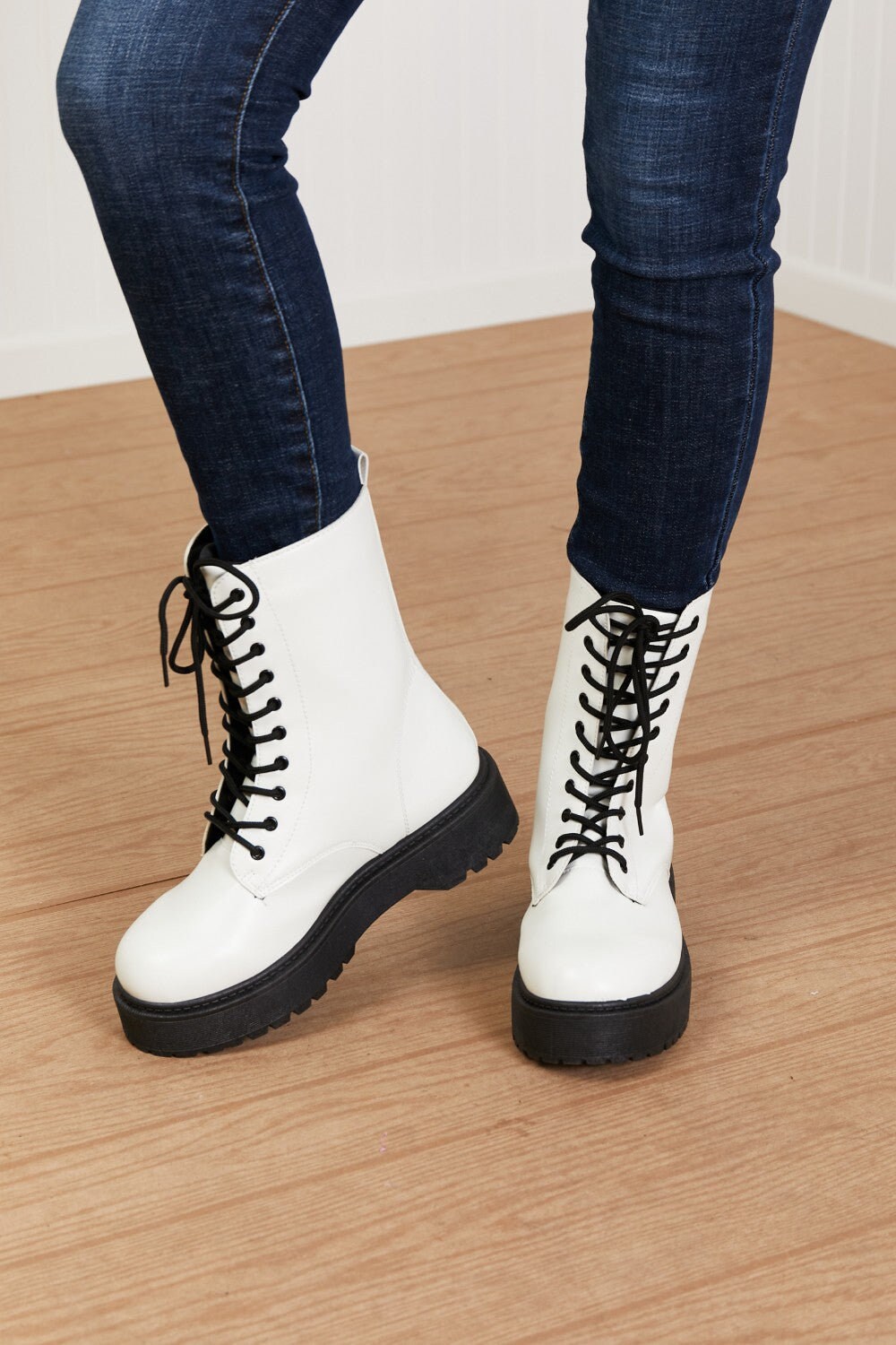 white platform combat boots
