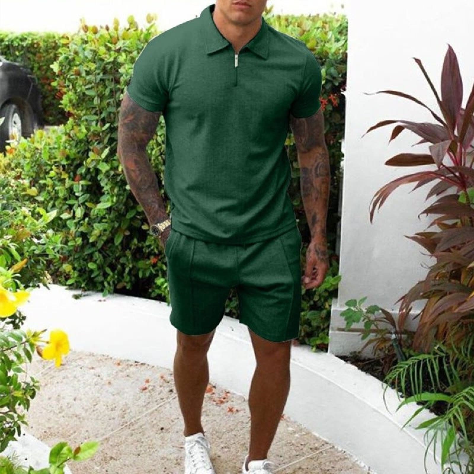 mens shorts and matching shirt