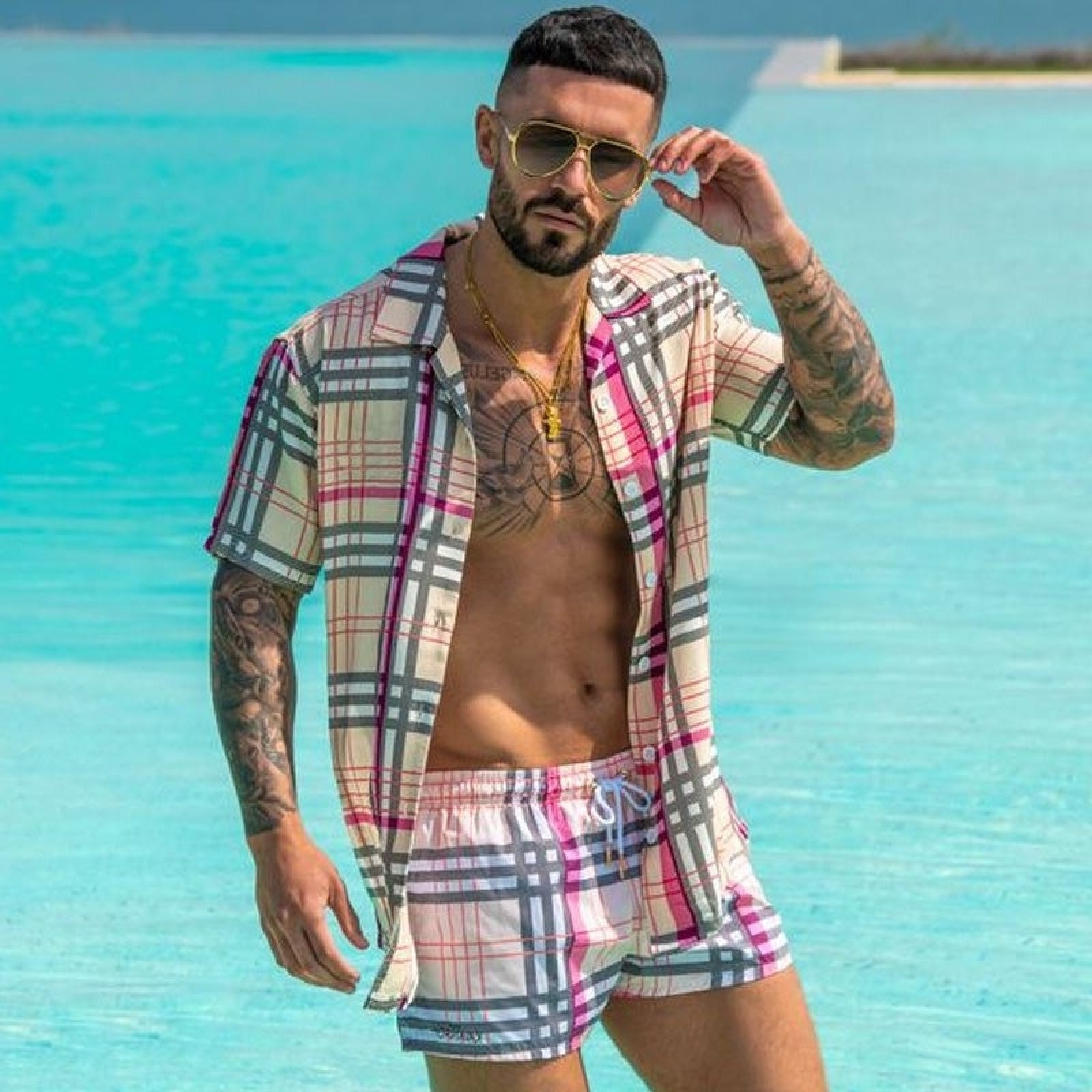 Mylivingdreamstore Mens Tropical Print Shirt and Shorts Set 2 Exotic Prints Great Casual Streetwear or Beachwear in Sizes S - XXXL