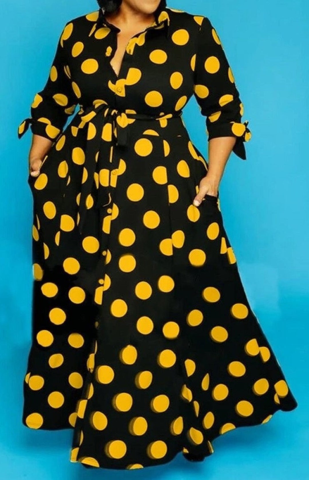 Plus Sizes Long Maxi Dress in Large Polka Dot Print in Two - Etsy