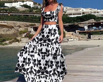 Vibrant 2 Piece Long Skirt \u0026 Crop Top 