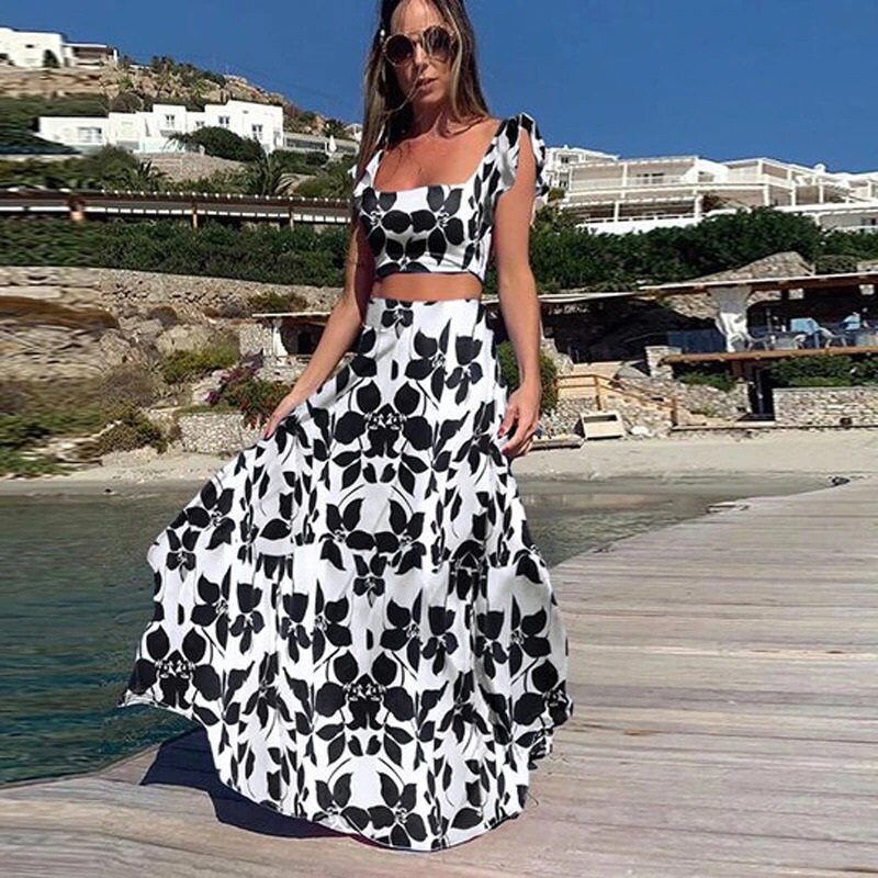 Vibrant 2 Piece Long Skirt \u0026 Crop Top 