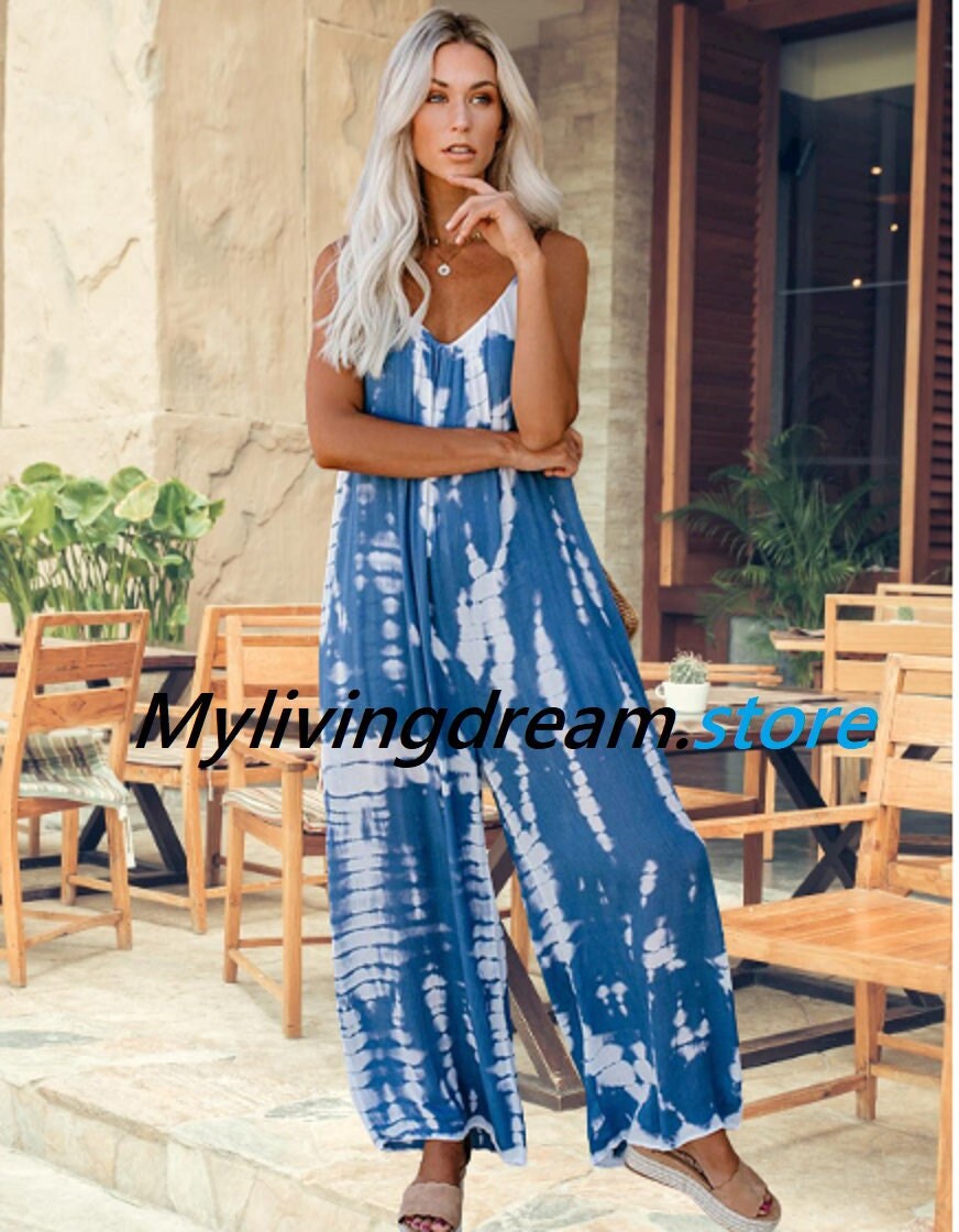 Women's Tie Dye Check Sexy Loose Jumpsuit - The Little Connection