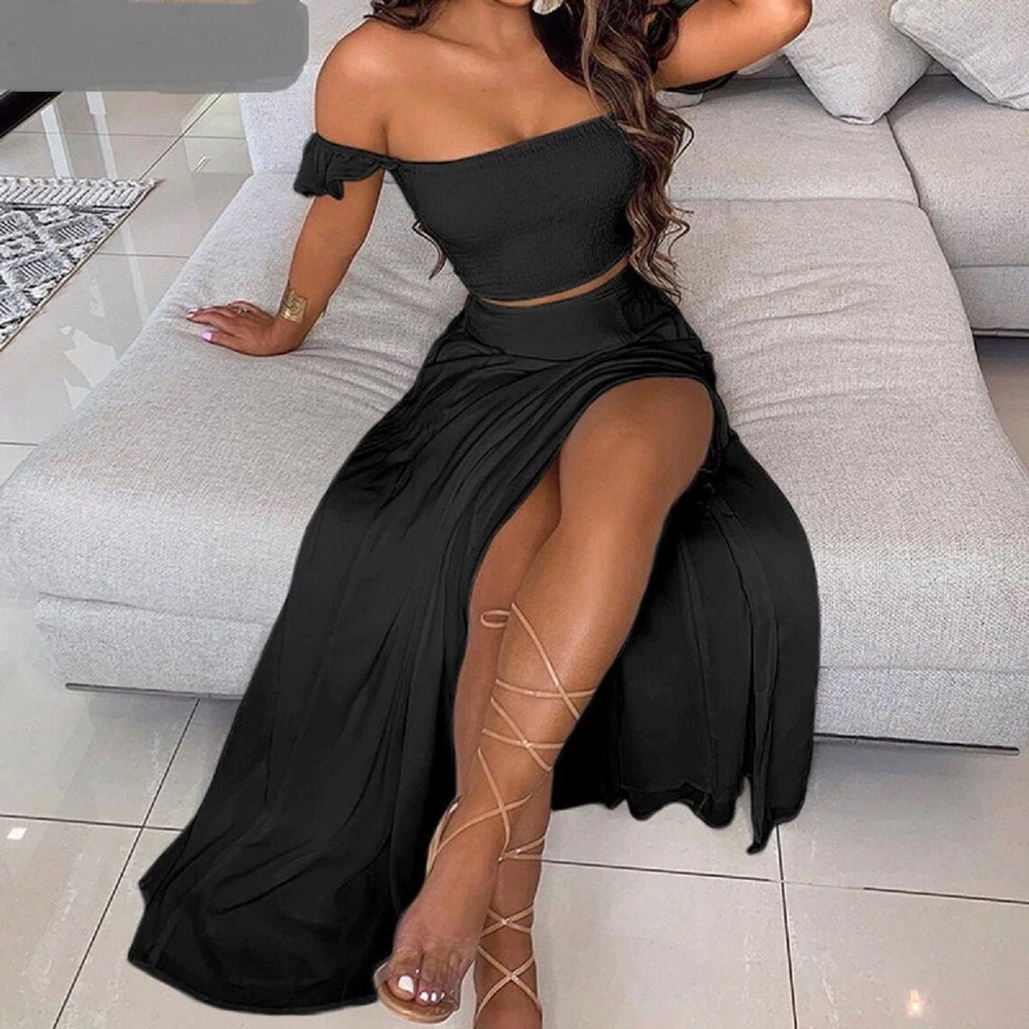 Beautiful 2 Piece Long Skirt & Crop Top Set Sizes XS L Etsy