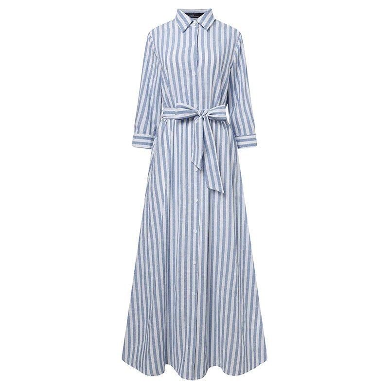 Summer Stripe Maxi Dress Button Front With Tie Belt in Blue or - Etsy