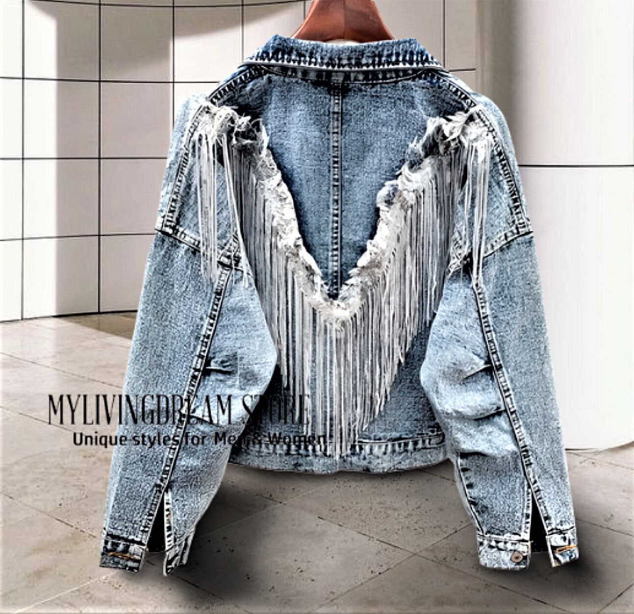 Vintage Streetwear Sequin Fringe Denim Jacket - Etsy Denmark