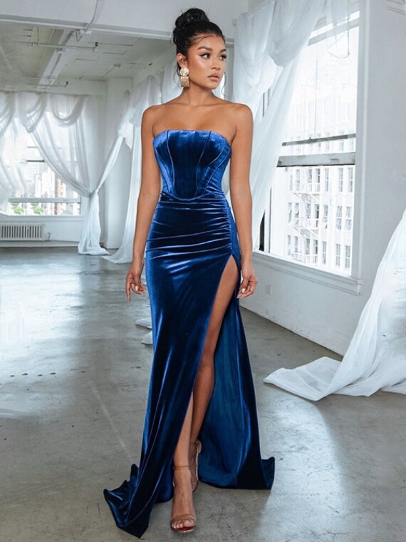 Long Velvet Evening Corset Dress With 