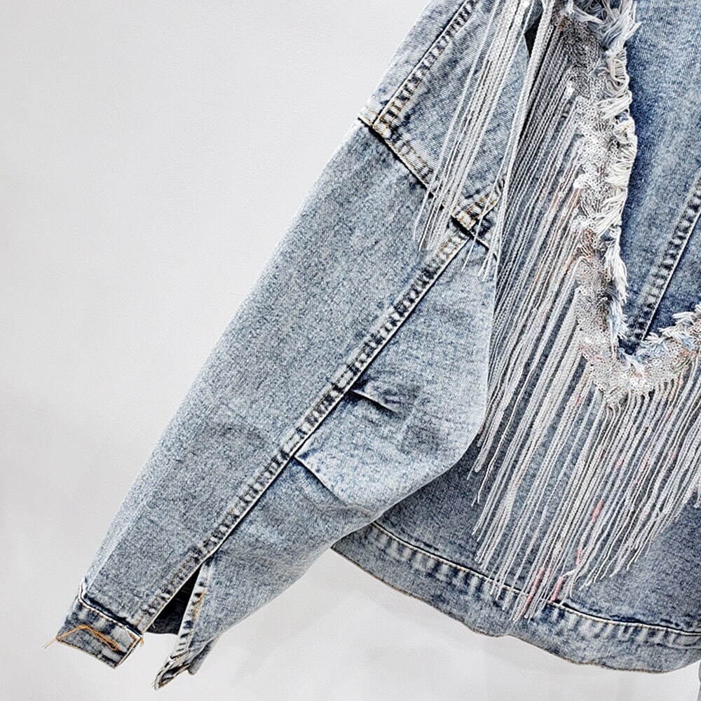 Vintage Streetwear Sequin Fringe Denim Jacket - Etsy