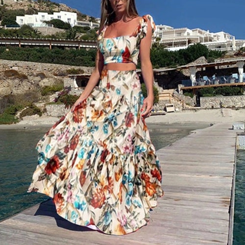Vibrant 2 Piece Long Skirt u0026 Crop Top Set Sizes 8 18 UK in - Etsy