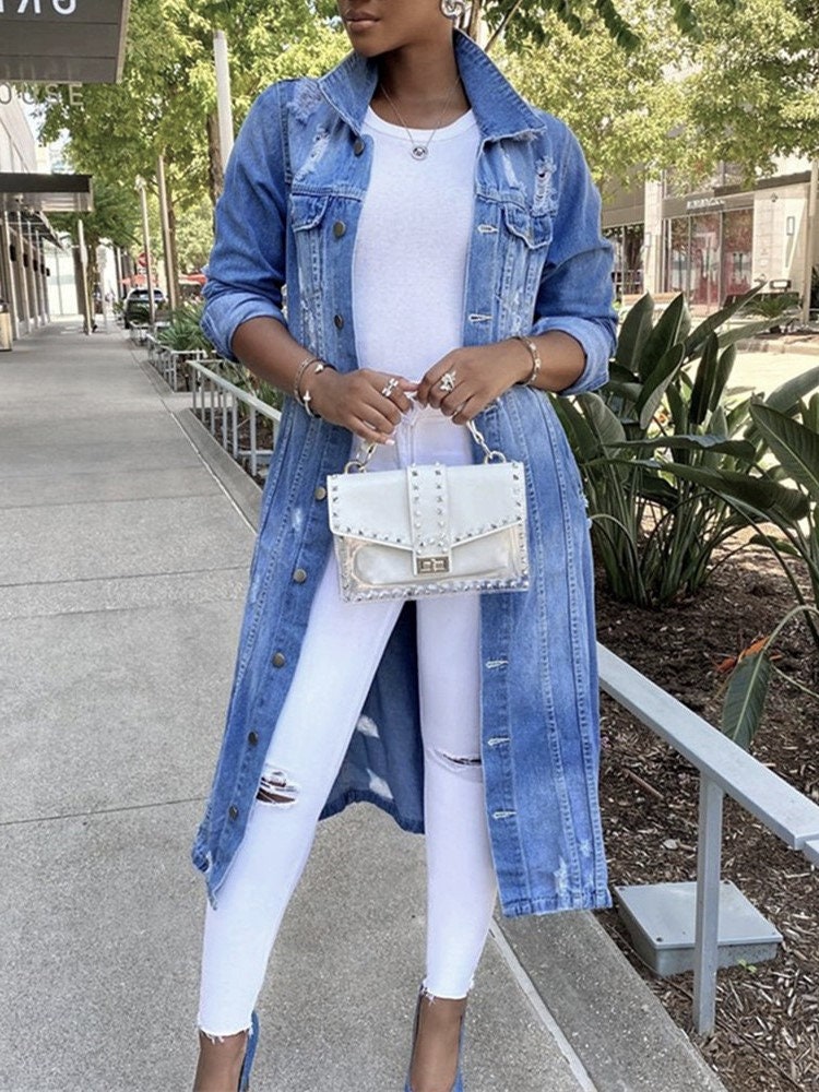 vintage long denim coat