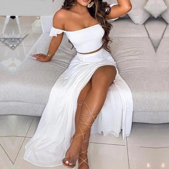 Beautiful 2 Piece Long Skirt u0026 Crop Top Set Sizes XS L - Etsy