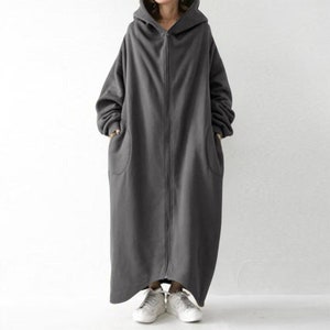 Plus Sizes Zipper Front Coat Dress Oversize Hooded Sweatshirt ...