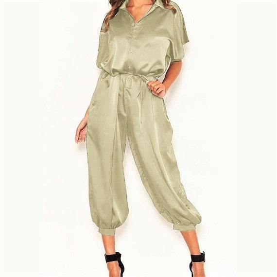 Streetwear Loose Fit Satin Jumpsuit Rompers Lightweight | Etsy