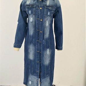 Distressed Long Denim Jacket Dress Coat Vintage Style - Etsy