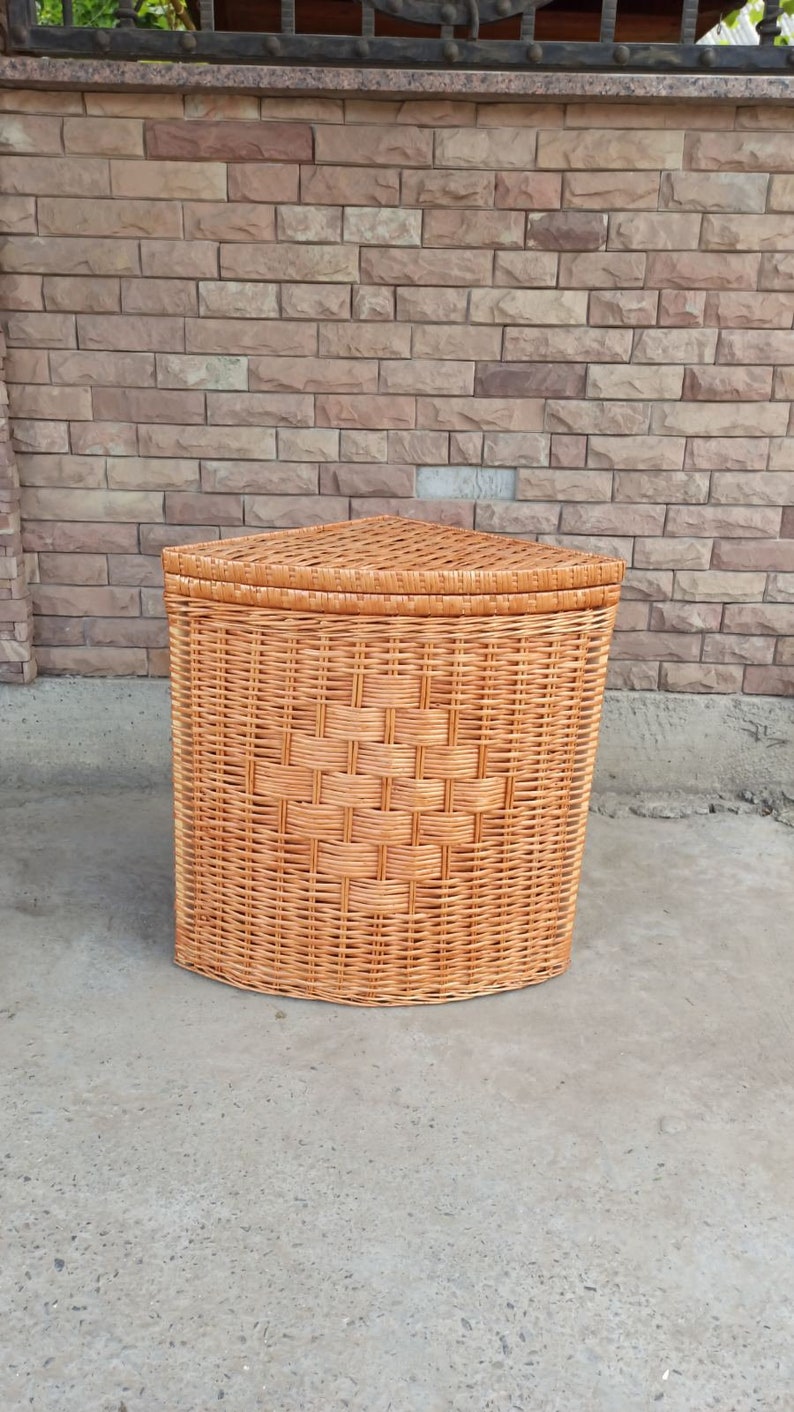Corner basket corner laundry basket with lid corner wicker Etsy