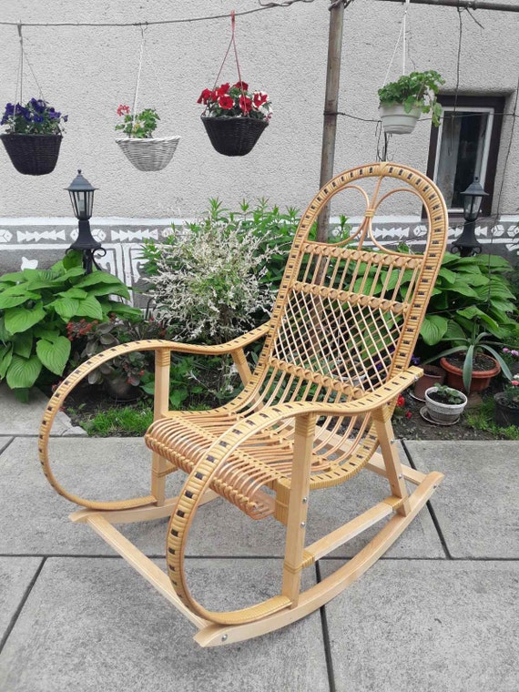 Wicker Patio Rocking Chair Vine Rocking Chair Rattan Rocking Etsy