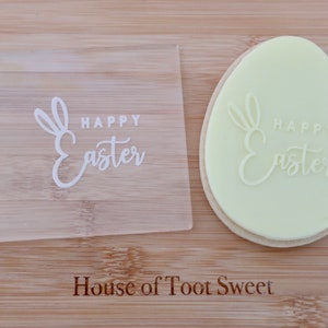 Happy Easter Ears- Fondant Deboss Raised Embosser Stamp for cookies, cupcakes and Cake Decorating - Bunny/ Bunnies/ Rabbit/ Egg Hunt