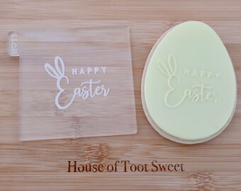 Happy Easter Ears- Fondant Deboss Raised Embosser Stamp for cookies, cupcakes and Cake Decorating - Bunny/ Bunnies/ Rabbit/ Egg Hunt