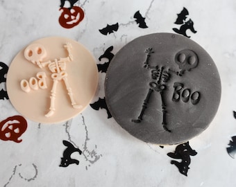 Halloween Skeleton Boo Fondant Embosser / Stamp - cookies & cupcakes, Party, Scary, Creepy