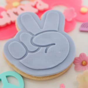 Hand Peace Sign Fondant Embosser/ Cutter: Groovy Cookie & Cake Decor