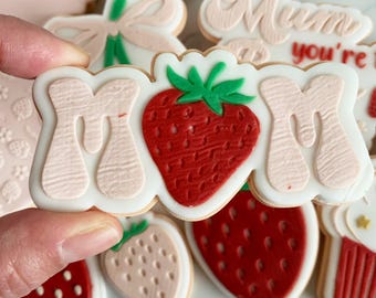 Groovy Mum, Mom Strawberry Fondant Embosser and Cutter: Mothers Day, Cookies, Cake Decor