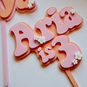 Groovy Retro Hippie Flower Power Personalised Name Cake Topper - Party Decorations Perspex / Colour Acrylic - Birthday, Custom, Charm