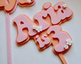 Groovy Retro Hippie Flower Power Personalised Name Cake Topper - Party Decorations Perspex / Colour Acrylic - Birthday, Birthday Party