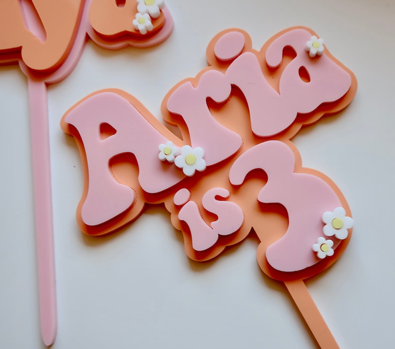 Groovy Retro Hippie Flower Power Personalised Name Cake Topper Party Decorations Perspex Colour Acrylic Birthday Birthday