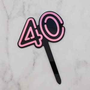 80er Jahre Neon Lichter Cake Topper - Partydekoration Plexiglas / Spiegel Acryl / Geburtstag / 1980 / Retro