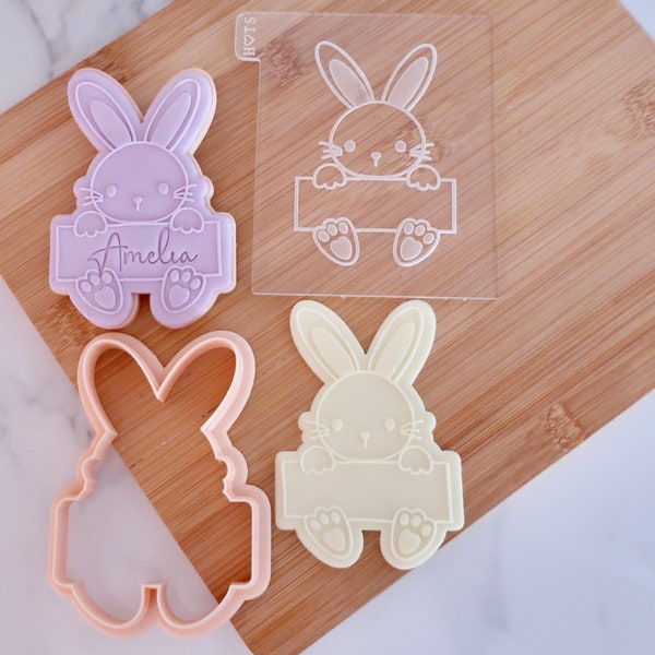 Plaque de lapin de Pâques - embosser fondant / cutter - gaufrage inverse, embosser à biscuits, embosser à fondant, lapin de Pâques, oeuf de Pâques, chasse aux oeufs