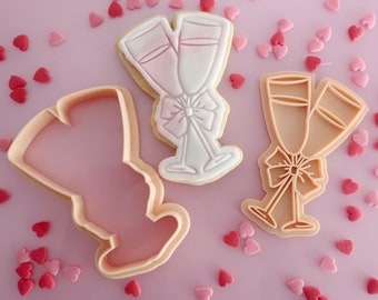 Champagne Glasses with Bow - Cookie cutter / Stamp - Valentine - Wedding - Bridal shower - Anniversary