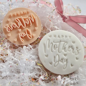 Happy Mothers Day with hearts - Fondant Cookie Stamp, Fondant Embosser, Mothers Day cookie, Mothering Sunday, Cookie Stamp, With Love, Mum