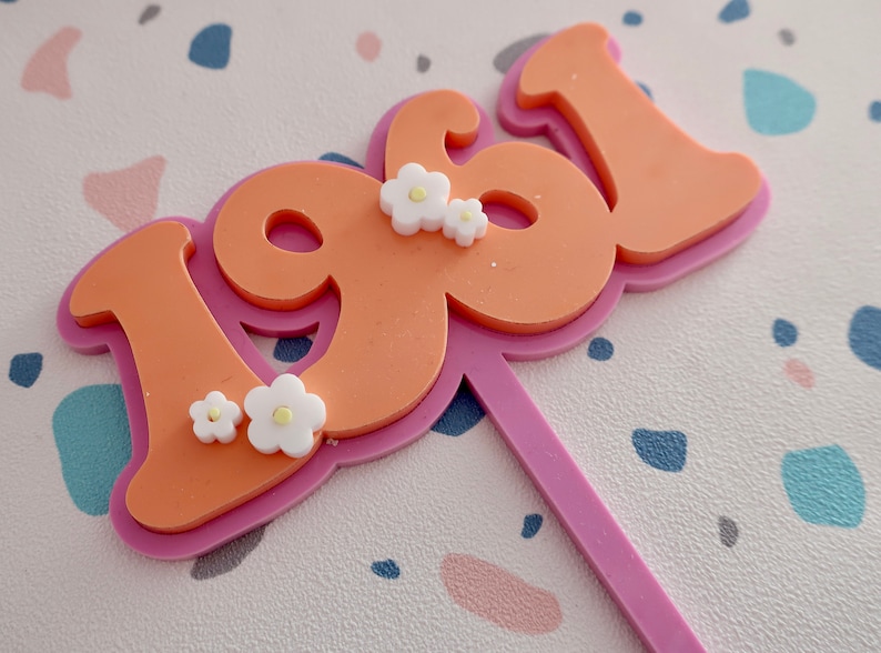 Groovy Retro Hippie Flower Power Personalised Number year Cake Topper Party Decorations Perspex Colour Acrylic Birthday
