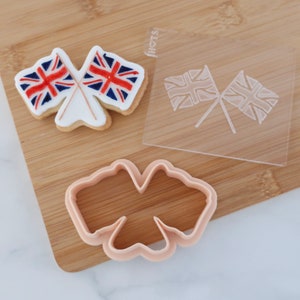 Union Jack Flags- Fondant Deboss Raised Embosser Stamp/ Cookie Cutter for cookies, cupcakes and Cake Decorating - Jubilee Celebration