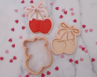 Heart Cherries with Bow Fondant Embosser/ Cookie Cutter: Valentine's Treat
