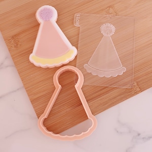 Party Hat with Pompom - Fondant Embosser & Cookie Cutter - Party, Birthday, Reverse Embosser, Children Cookie Cutter, New Years Eve Party